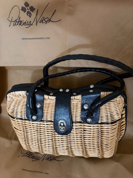 Patricia Nash Handbags - Patricia Nash Lucena Wicker Rattan Satchel Handbag Black Trim